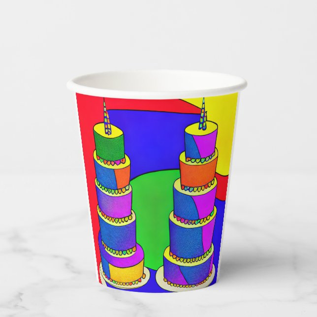 Vasos De Papel Tazas de cumpleaños con diseño de pastel (Anverso)