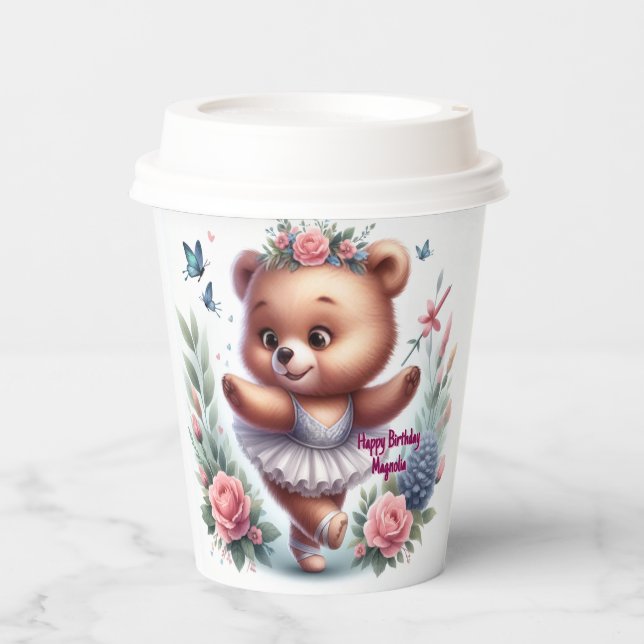 Vasos De Papel Tazas de cumpleaños de Ballet Bear (Anverso)