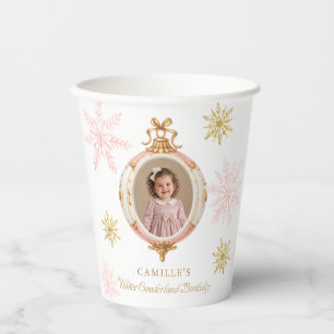 Vasos De Papel Tazas de cumpleaños rosa copo de nieve de Winter O