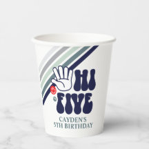 Tazas de papel azules con raya retro HI FIVE
