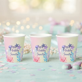 Vasos De Papel Tazas de papel Bajo el mar Rosa y Morado Cumpleaño