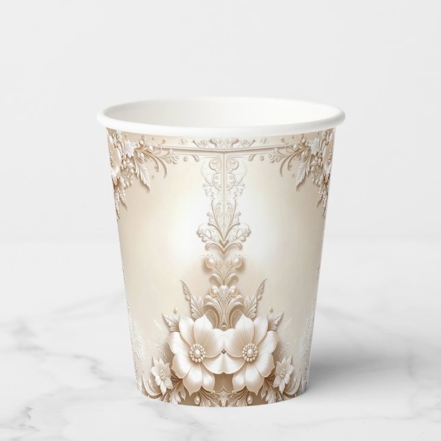 Vasos De Papel Tazas de papel con flores de marfil (Reverso )
