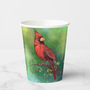 Vasos De Papel Tazas de papel con pintura de ave Cardinal Rojo de