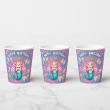 Tazas de papel Cumpleaños Feliz Sirena Niña