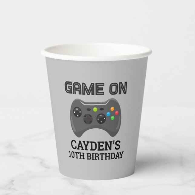 Vasos De Papel Tazas de papel de cumpleaños con mando de videojue (Anverso)