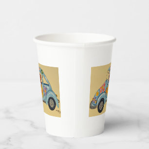Vasos De Papel Tazas de papel de perro salchicha en coche hippie