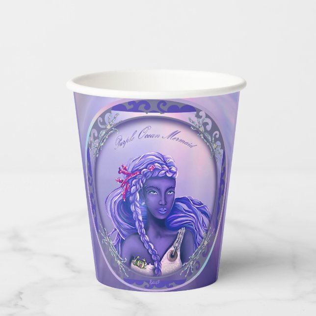 Vasos De Papel Tazas de papel de Sirena del Océano Púrpura (Anverso)