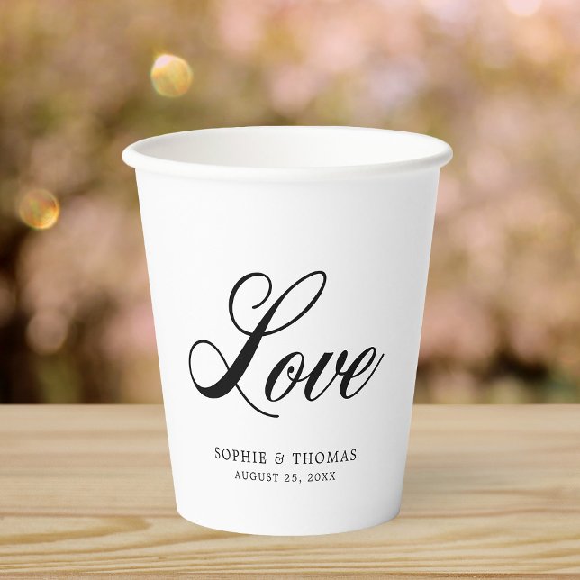 Vasos De Papel Tazas de papel elegantes de amor en cursiva blanca (Subido por el creador)