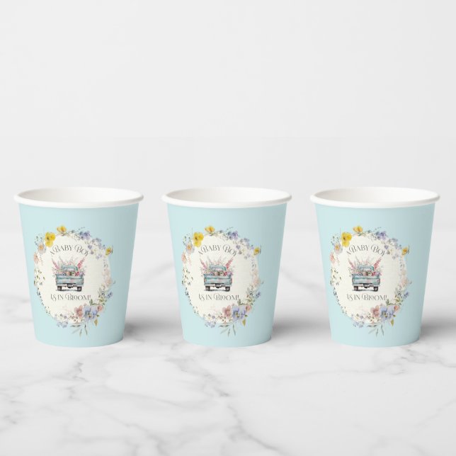 Vasos De Papel Tazas de papel Floral Blue Truck Baby Boy in Bloom (Multi)