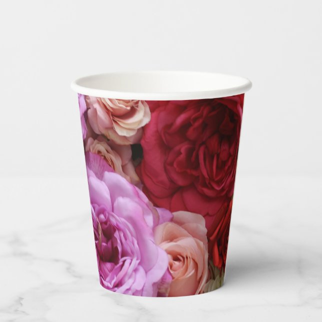 Vasos De Papel Tazas de papel floral con rosas y peonías (Reverso )
