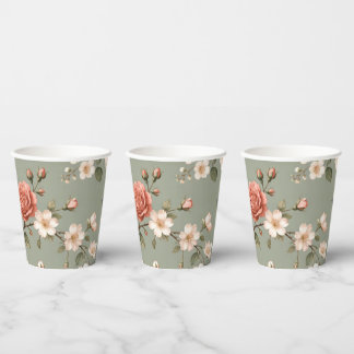Vasos De Papel Tazas de Papel Floral LoveBird