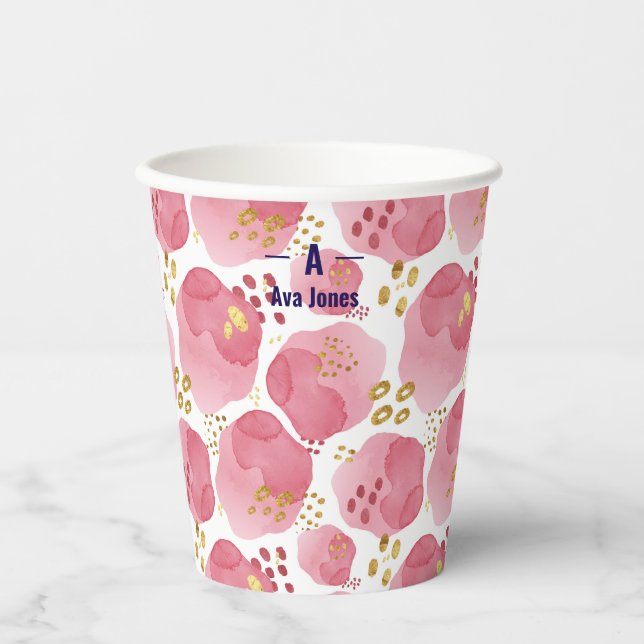 Vasos De Papel Tazas de papel floreadas rosadas personalizadas –  (Anverso)