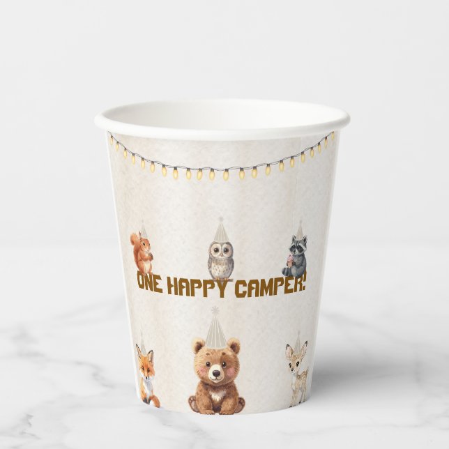 Vasos De Papel Tazas de papel para cumpleaños de One Happy Camper (Anverso)