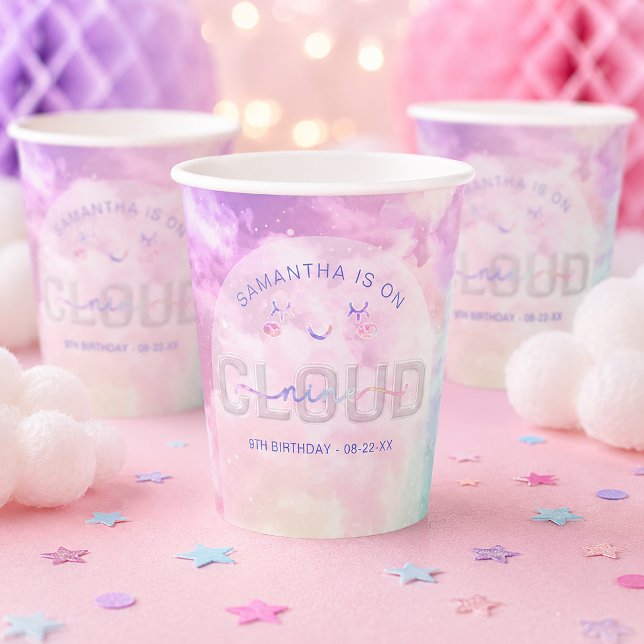 Vasos De Papel Tazas de papel para el 9 cumpleaños de Cloud Nine  (Birthday Party Paper Cups)