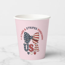 Tazas de papel patrióticas con lazo de estrellas y