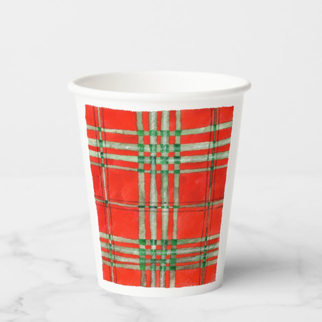 Vasos De Papel Tazas de papel TARTAN de SCOTT ROJO (Anverso)