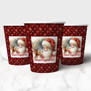Vasos De Papel Tazas Navideñas Lindas Diseño de Santa Claus y Rud