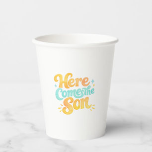 Vasos De Papel Tazas para Baby Shower Watercolor Here Comes the S