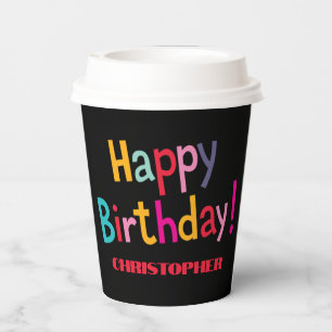 Vasos De Papel Tazas Personalizadas de Cumpleaños Retro Negras