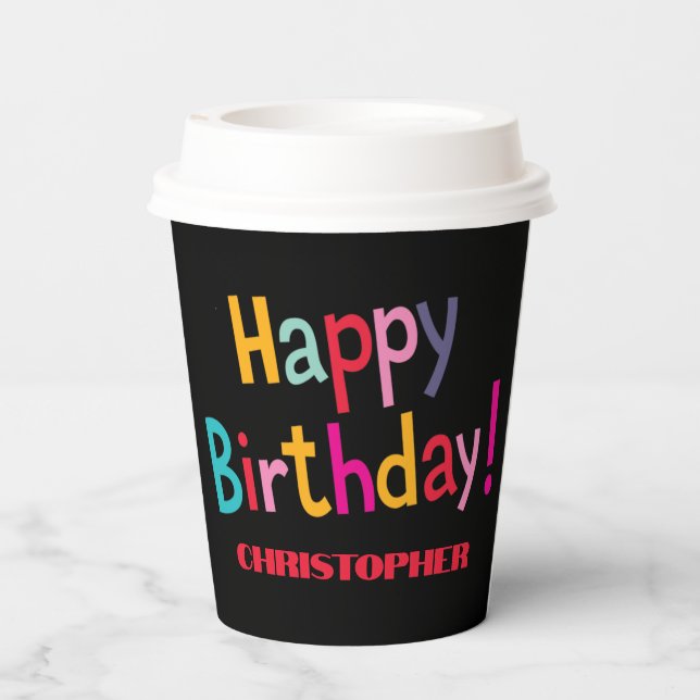 Vasos De Papel Tazas Personalizadas de Cumpleaños Retro Negras (Reverso )