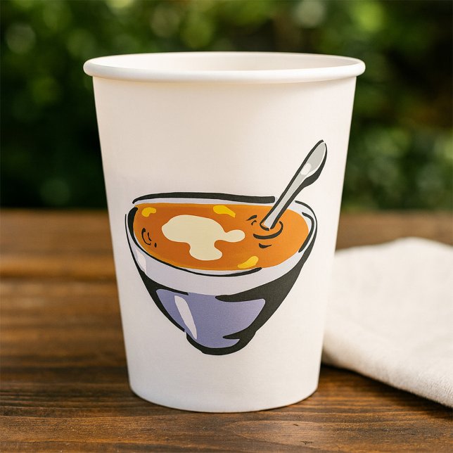 Vasos De Papel Tazón de sopa de tomate con cuchara (Subido por el creador)