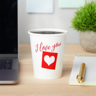 Vasos De Papel Te amo el corazón rojo
