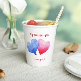 Vasos De Papel Te amo la acuarela del corazón rojo y azul