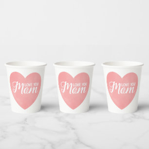 Vasos De Papel Te amo, mamá manda mensajes, madre de corazón rosa