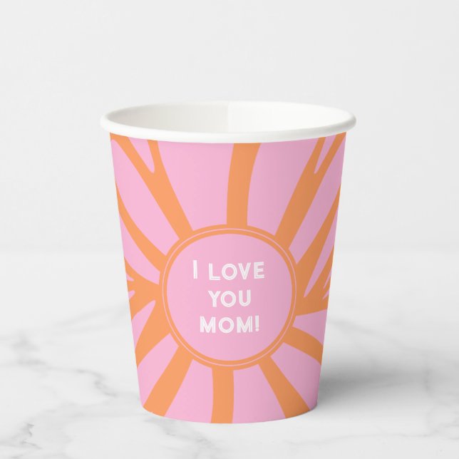 Vasos De Papel Te amo mamá ráfaga floral naranja pastel rosa (Izquierda)