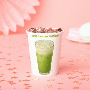 VASOS DE PAPEL TE AMO TANTO MATCHA, AMOR DE TÉ VERDE MATCHA