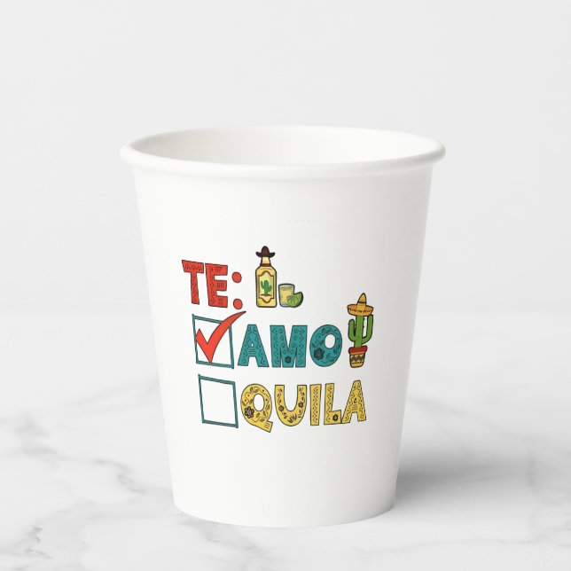 Vasos De Papel Te Amo Tequila Cinco De Mayo Funny (Anverso)