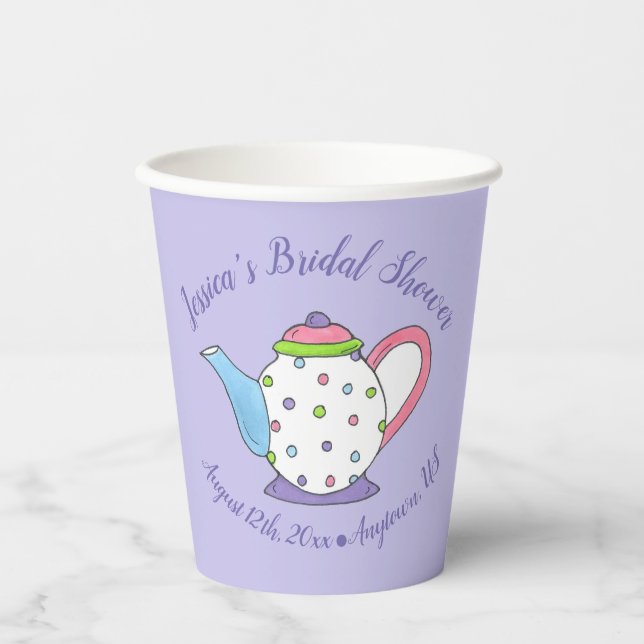 Vasos De Papel Té de la Tarde de Tetera de Lunares para Despedida (Anverso)