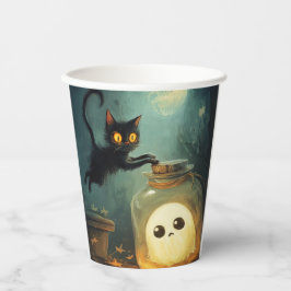 Vasos De Papel Te tengo - Gato de Halloween y Fantasma