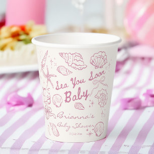 Vasos De Papel Te veo pronto conchas de playa chicas baby shower