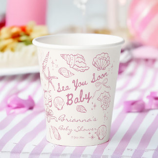 Vasos De Papel Te veo pronto conchas de playa chicas baby shower