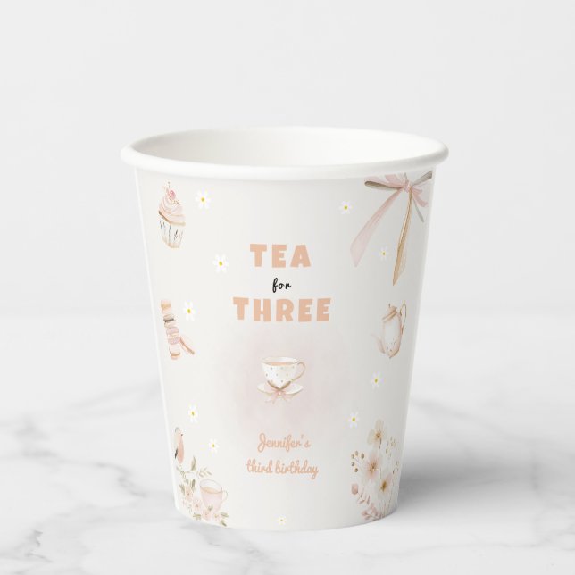 Vasos De Papel Tea for Three Birthday Invitation for Girls (Anverso)