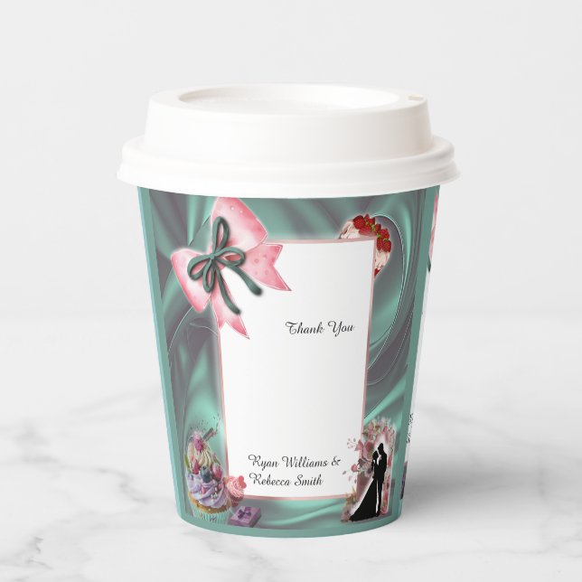 Vasos De Papel Teal & Blush Wedding Paper Cups (Anverso)