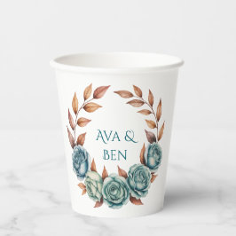 Vasos De Papel Teal Roses and Copper Leaves Wedding