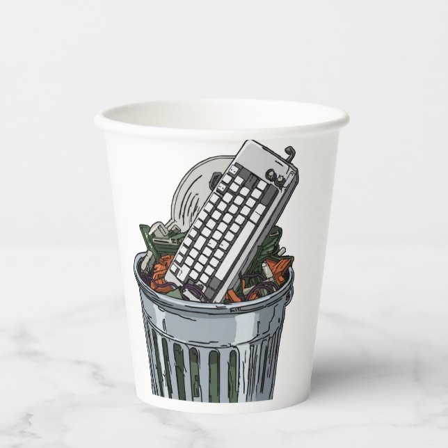 Vasos De Papel Teclado en cubo de basura (Anverso)