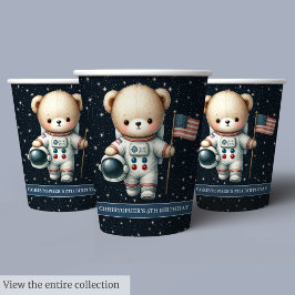 Vasos De Papel Teddy Bear Astronauta Niño Fiesta de Cumpleaños Cu