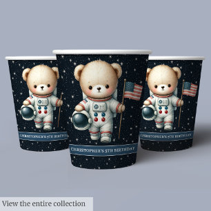 Vasos De Papel Teddy Bear Astronauta Niño Fiesta de Cumpleaños Cu