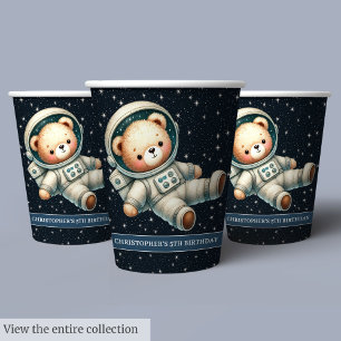 Vasos De Papel Teddy Bear Astronauta Papel Cupo niño Fiesta