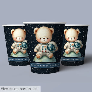 Vasos De Papel Teddy Bear Astronauta Papel Cups fiesta de cumplea