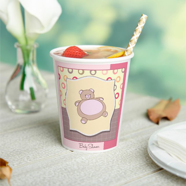 Vasos De Papel Teddy Bear Baby Shower con círculos retro (Subido por el creador)