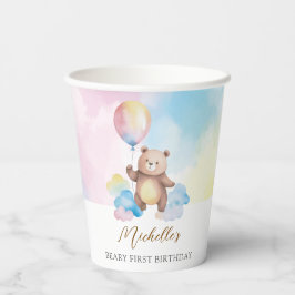 Vasos De Papel Teddy Bear Balloon Clouds Beary First Birthday