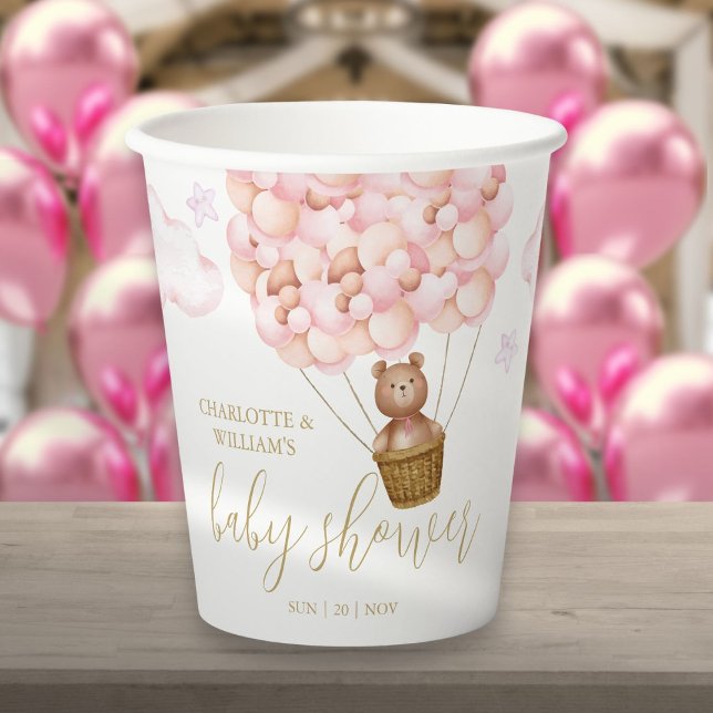 Vasos De Papel Teddy Bear Bearly Wait Chica Rosa Baby Shower (Teddy Bear Bearly Wait Pink Girl Baby Shower Paper Cups)