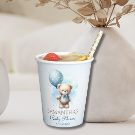 Vasos De Papel Teddy Bear Blue Balloon Baby Shower
