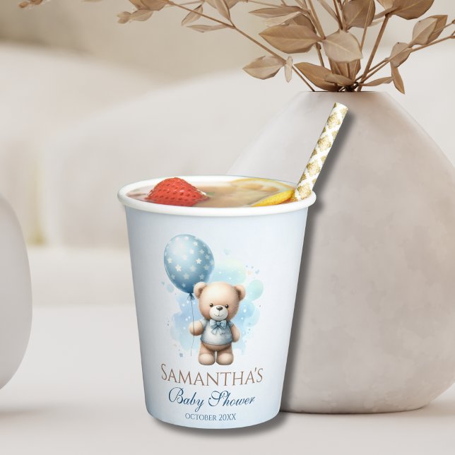 Vasos De Papel Teddy Bear Blue Balloon Baby Shower (Subido por el creador)