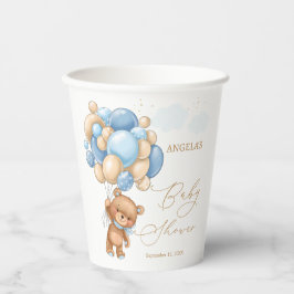 Vasos De Papel Teddy Bear Blue Balloons Baby Shower
