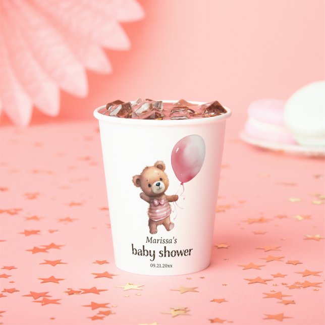 Vasos De Papel Teddy Bear Chica Baby Shower taza de papel (in situ)